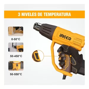 Pistola Calor 2000w Aire 3 Temperatura Regulable INGCO