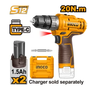 Taladro Atornillador Ingco 12 V- 2 Baterías + Maleta 12CDLI12202