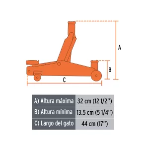 Gata hidráulica tipo patín 2t, 30 movimientos, maletín, Truper