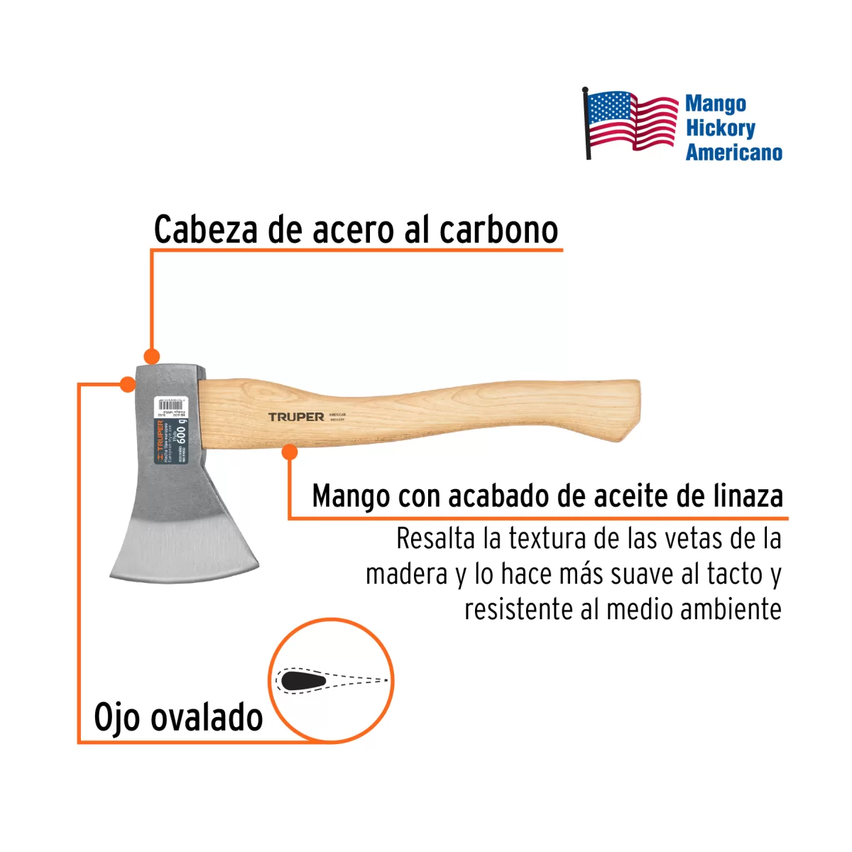HACHA MANGO DE MADERA 35 CM TRUPER 14954 - Imagen 2