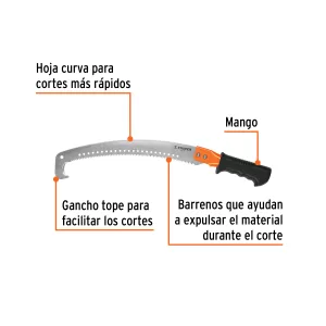 Serrucho de poda 14" c/gancho,curvo,5 DPP,mango Comfort Grip
