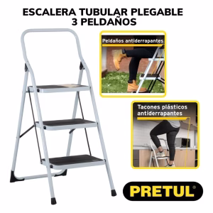 Escalera Tubular Plegable 3 peldaños soporta 150 Kg Pretul